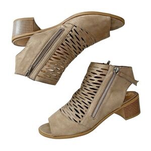 American Eagle Stacie Open‎ Toe Block Heel Sandal Shoe in Taupe Women's Size 11